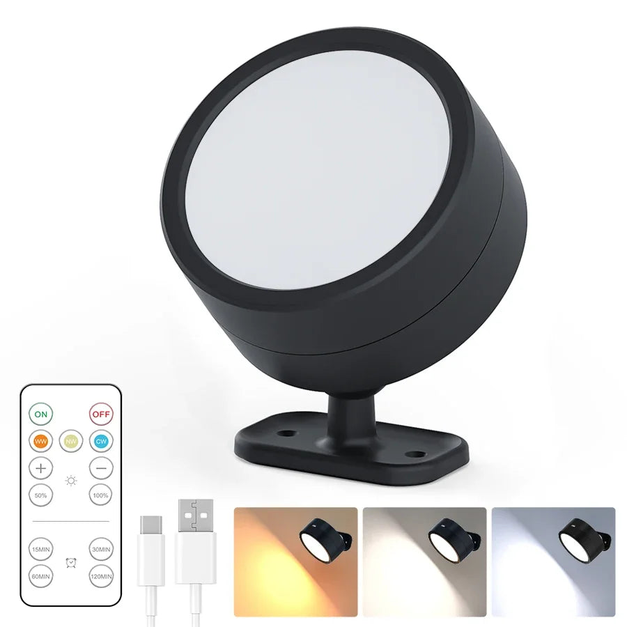360°Rotatable LED Wall Lamp Rechargeable RGB&3Color Magnetic LED Spotlight Touch Remote Control For Bedroom Living Room Lighting Peaceful Pleasures Health and Wellness 3colors Black