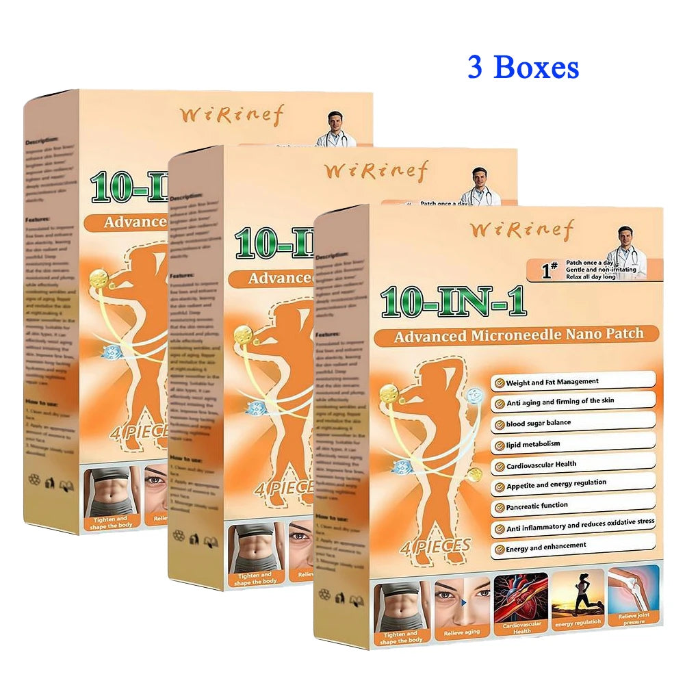 10 IN 1 Advanced Nano Microneedle Patch For Body Skin Daily Use External Application Care Sticker Breathable Adhesion ≤0.25mm Peaceful Pleasures Health and Wellness 3 boxes
