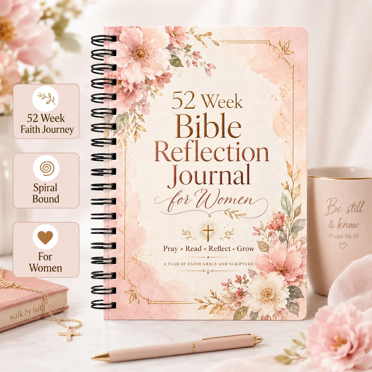 52 Week Faith Reflection Journal Women A5 Spiral Prayer Study