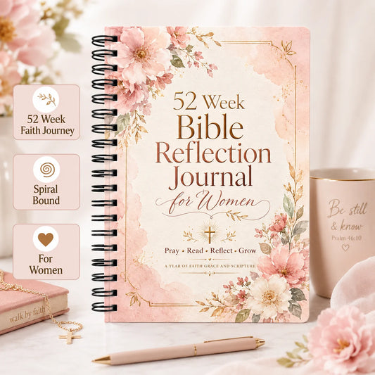 52 Week Faith Reflection Journal Women A5 Spiral Prayer Study Peaceful Pleasures Health and Wellness