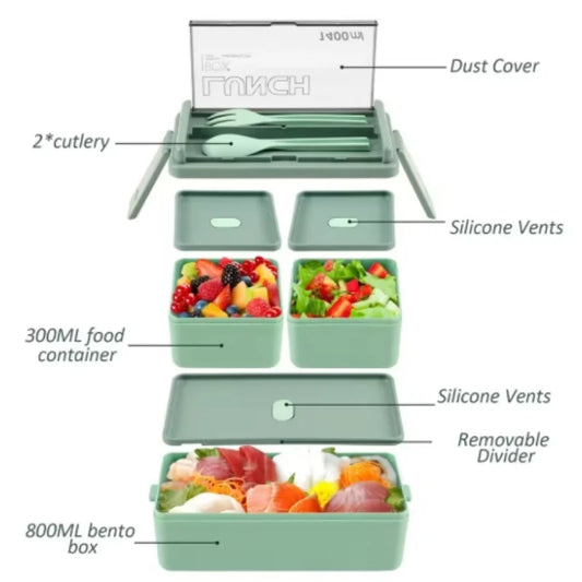 Double Layer Portable Lunch Box For Kids With Fork and Spoon Microwave Bento Boxes Dinnerware Set Food Storage Container Peaceful Pleasures Health and Wellness