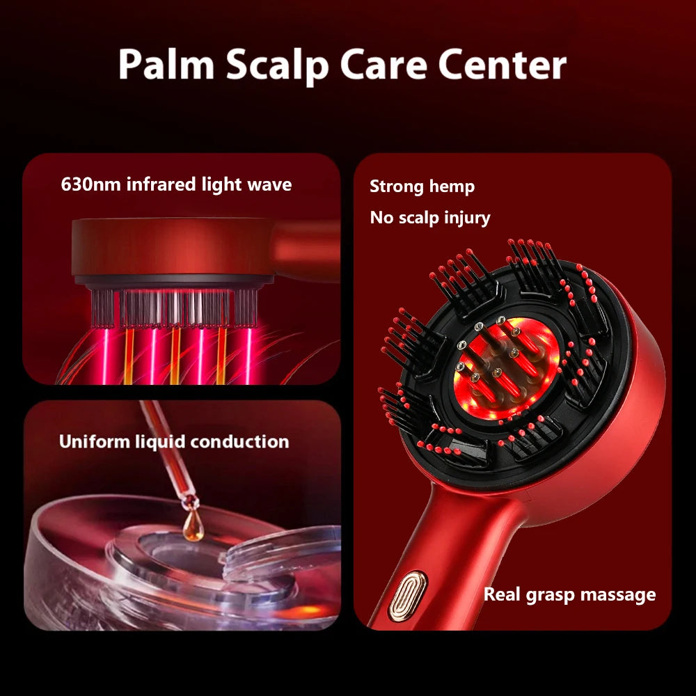 Electric Massage Comb Kneading Scratching Head Massager Deep Tissue Scalp Circulation Light Therapy Brush with Oil Applicator Peaceful Pleasures Health and Wellness