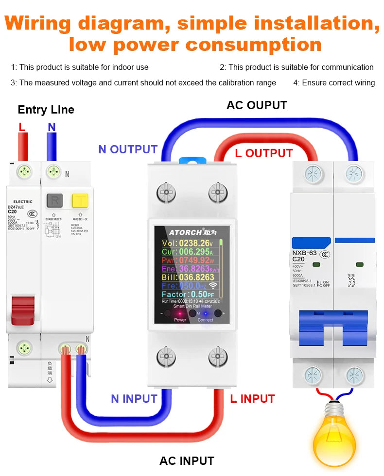 GR2PW AC50-320V 100A Smart Electricity Meter Tuya WiFi Din Rail Power Energy Meter Digital Display Monitor Voltage Curve Ammeter Peaceful Pleasures Health and Wellness