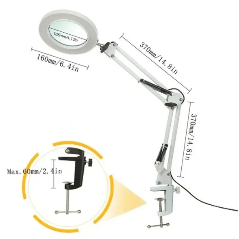 72LED 8X/10X NEW Illuminated Magnifier USB 3 Colors LED Magnifying Glass for Soldering Iron Repair/Table Lamp/Skincare Beauty Peaceful Pleasures Health and Wellness Long Version--White