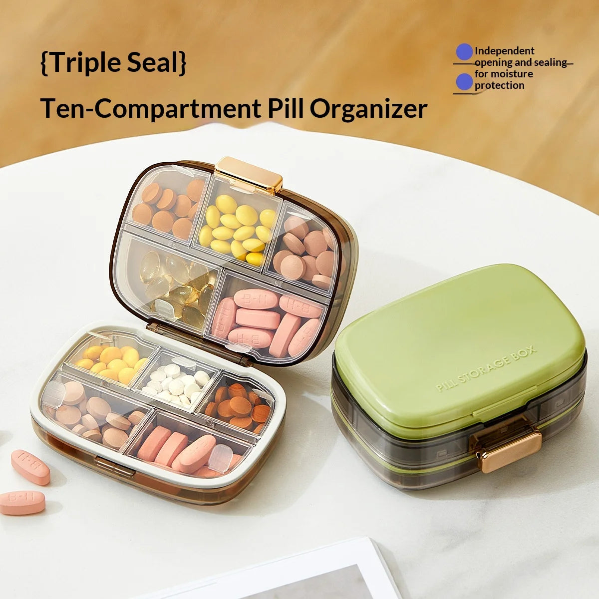 Compact 10 Compartment Medicine Organizer Large Capacity Travel 7 Day 3 Meals Pill Holder for Vitamins Supplements and Pills Peaceful Pleasures Health and Wellness