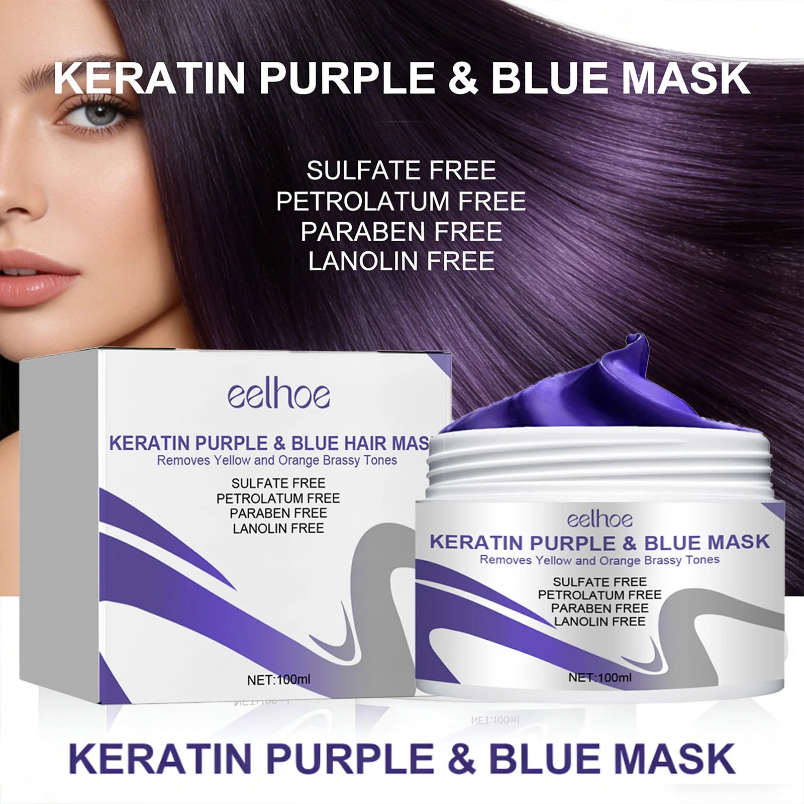 Eelhoe Keratin Purple Blue Hair Mask | Repair, Tone & Brighten Keratin Hair Mask Peaceful Pleasures Health and Wellness