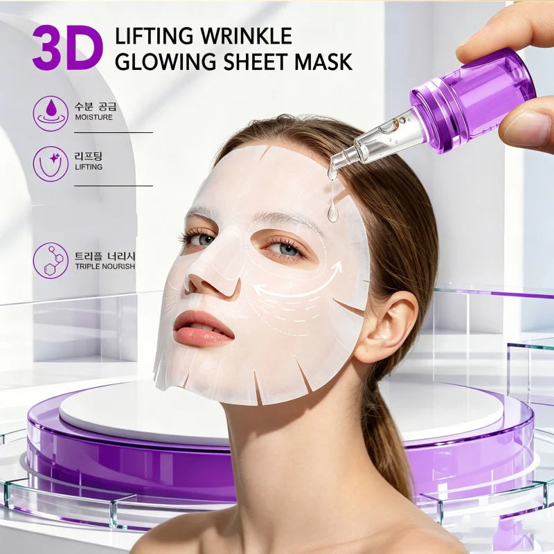DR.DAVEY 3D Lifting Wrinkle Facial Mask Sheet Facial Care Moisturizing and Tender Skin Easy to Absorb Portable 10 Tablets/Box Peaceful Pleasures Health and Wellness