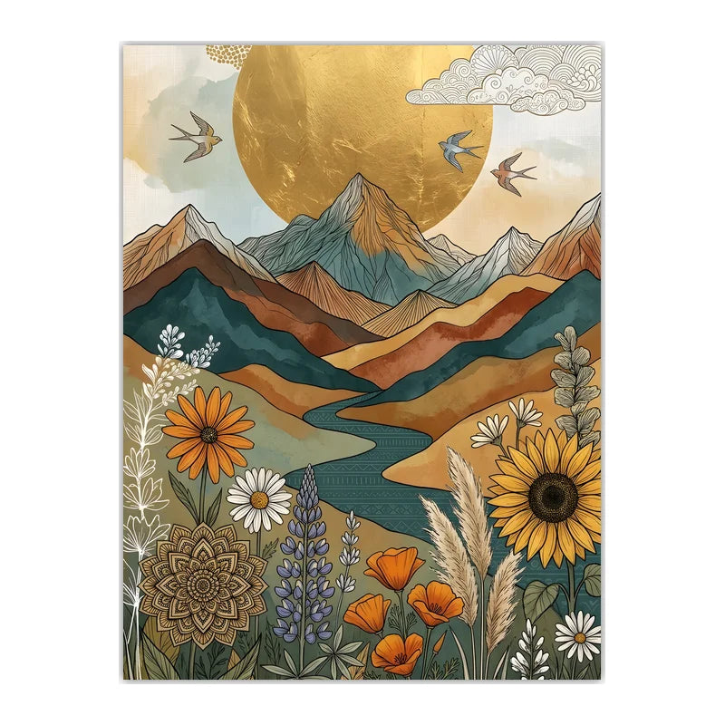 Boho Landscape Canvas Wall Art – Western Mountain Print Décor Canvas Wall Art Peaceful Pleasures Health and Wellness
