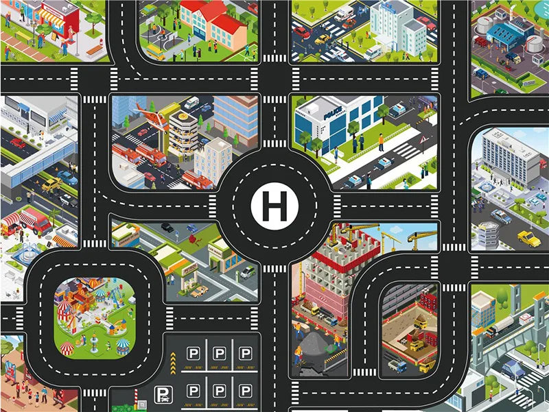 Large City Road Map DIY Scene Signs Car Parking Lot Game Children