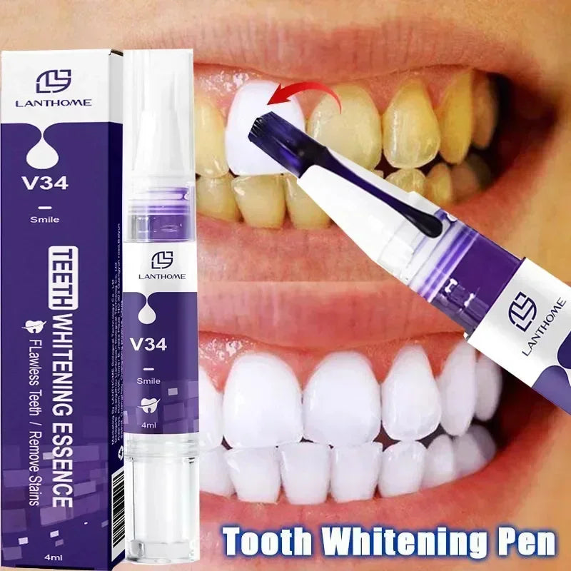 V34 Purple Teeth Whitening Toothpaste Remove Plaque Stains Cleaning Oral Hygiene Dental Bleach Tools Fresh Breath Beauty Health Peaceful Pleasures Health and Wellness Tooth pen