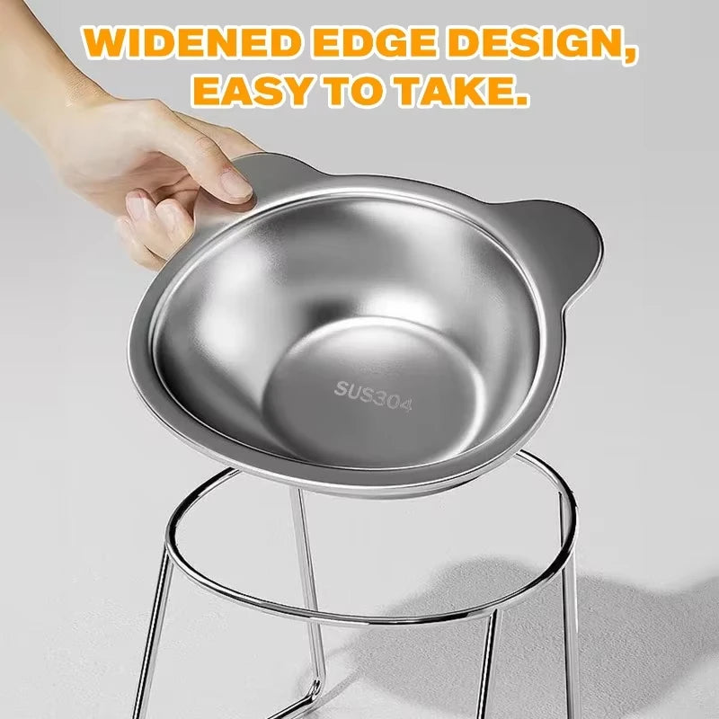 15° Tilted Elevated Raised Cat Bowls 304 Stainless Steel Neck Guard Shatter-resistant Cat Food Bowl Pet Supplies for Puppy Cat Peaceful Pleasures Health and Wellness