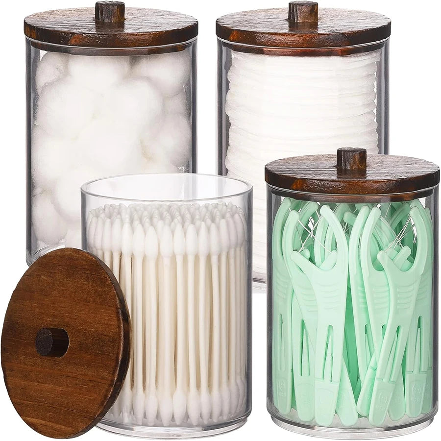 Qtip Holder & Apothecary Jars – Clear Plastic Bathroom Storage Containers (1/2/3/4 Pack)
