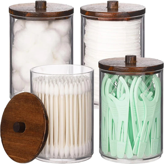 Qtip Holder & Apothecary Jars – Clear Plastic Bathroom Storage Containers (1/2/3/4 Pack) Peaceful Pleasures Health and Wellness 4pcs
