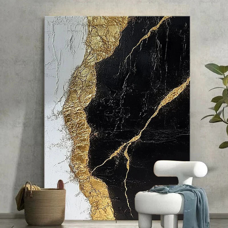 Handmade Canvas Oil Painting Abstract Gold And Black Hanging Picture Wall Art Texture Poster Living Room Porch Hotel Decor Mural Peaceful Pleasures Health and Wellness