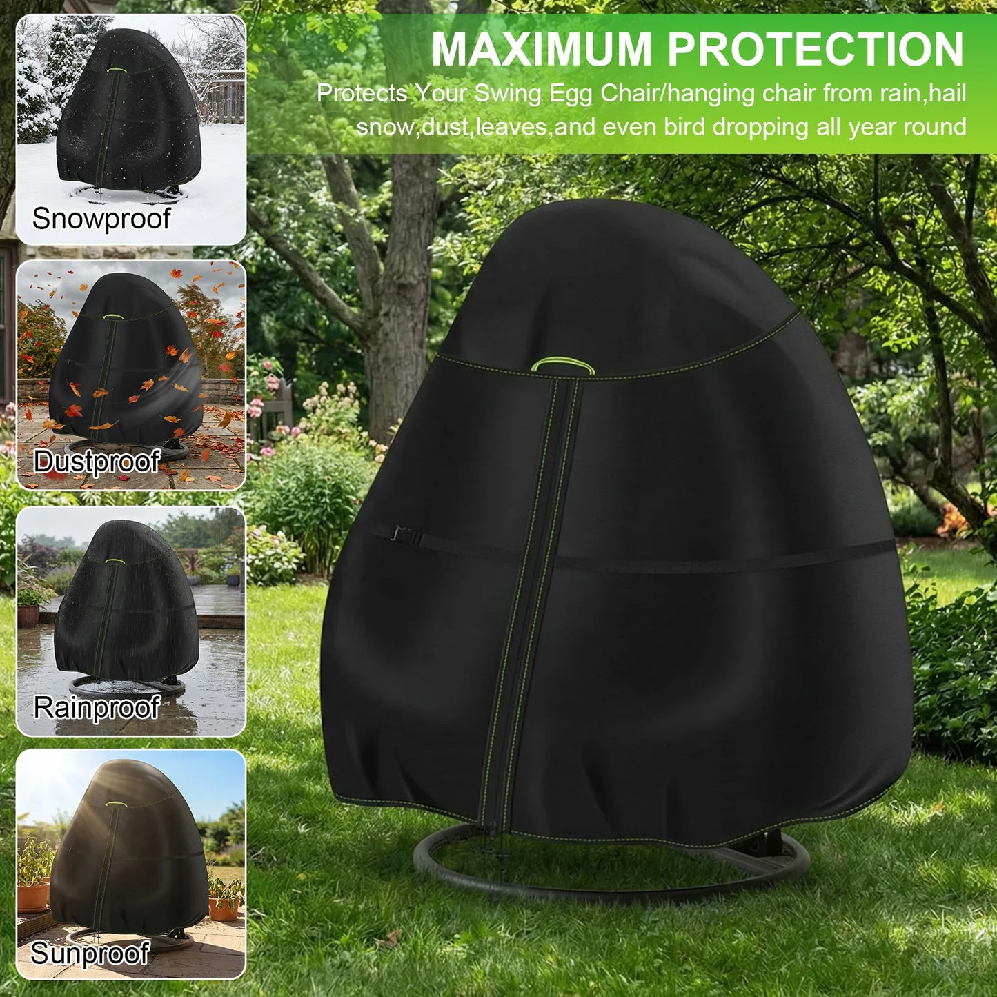 Egg Chair Cover Waterproof 210D Outdoor Patio Rattan Hanging Cocoon Swing Chair Protector Oxford Fabric Anti-UV For 1/2 Seat Peaceful Pleasures Health and Wellness