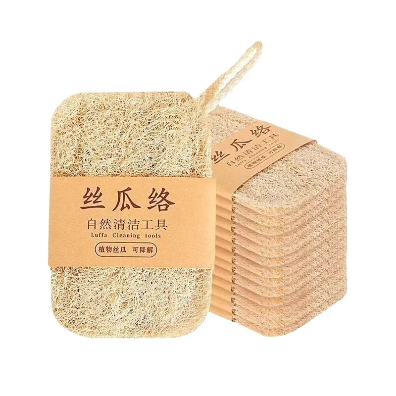 10PCS Loofah Dish Towel Does Not Hurt The Pan Sponge, Oil Stain Removing Cloth, Silk Gourd Pulp Pan Brush Peaceful Pleasures Health and Wellness 10PCS