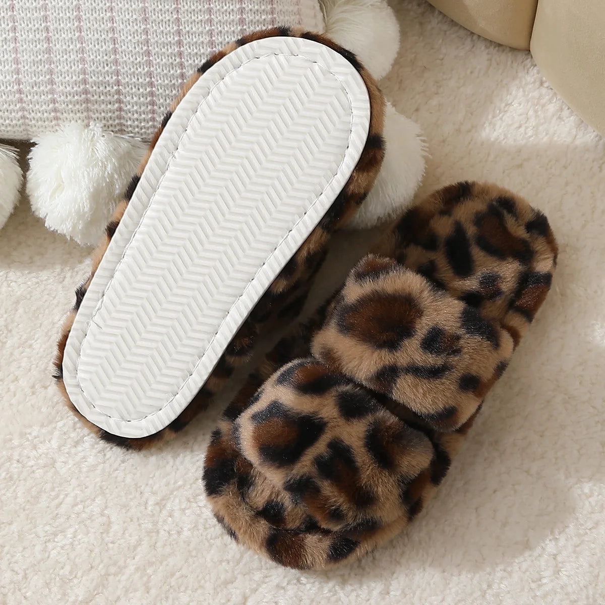 Women's Fluffy Fur Slippers | Open Toe Non-Slip House Slides