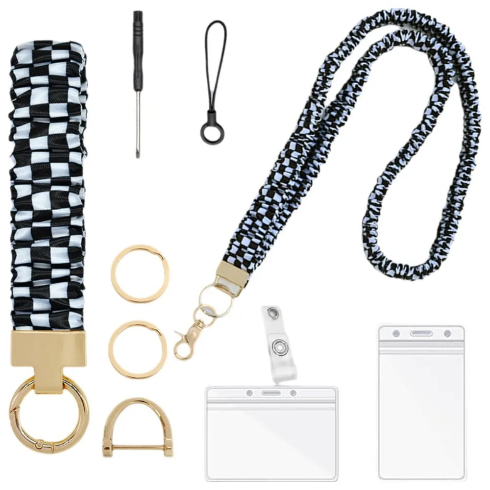 Safety Breakaway Buckle ID Badge Lanyard Stretchy Scrunchie Style Adjustable Elastic Material Retractable Lanyard Set Peaceful Pleasures Health and Wellness Black White Set 2