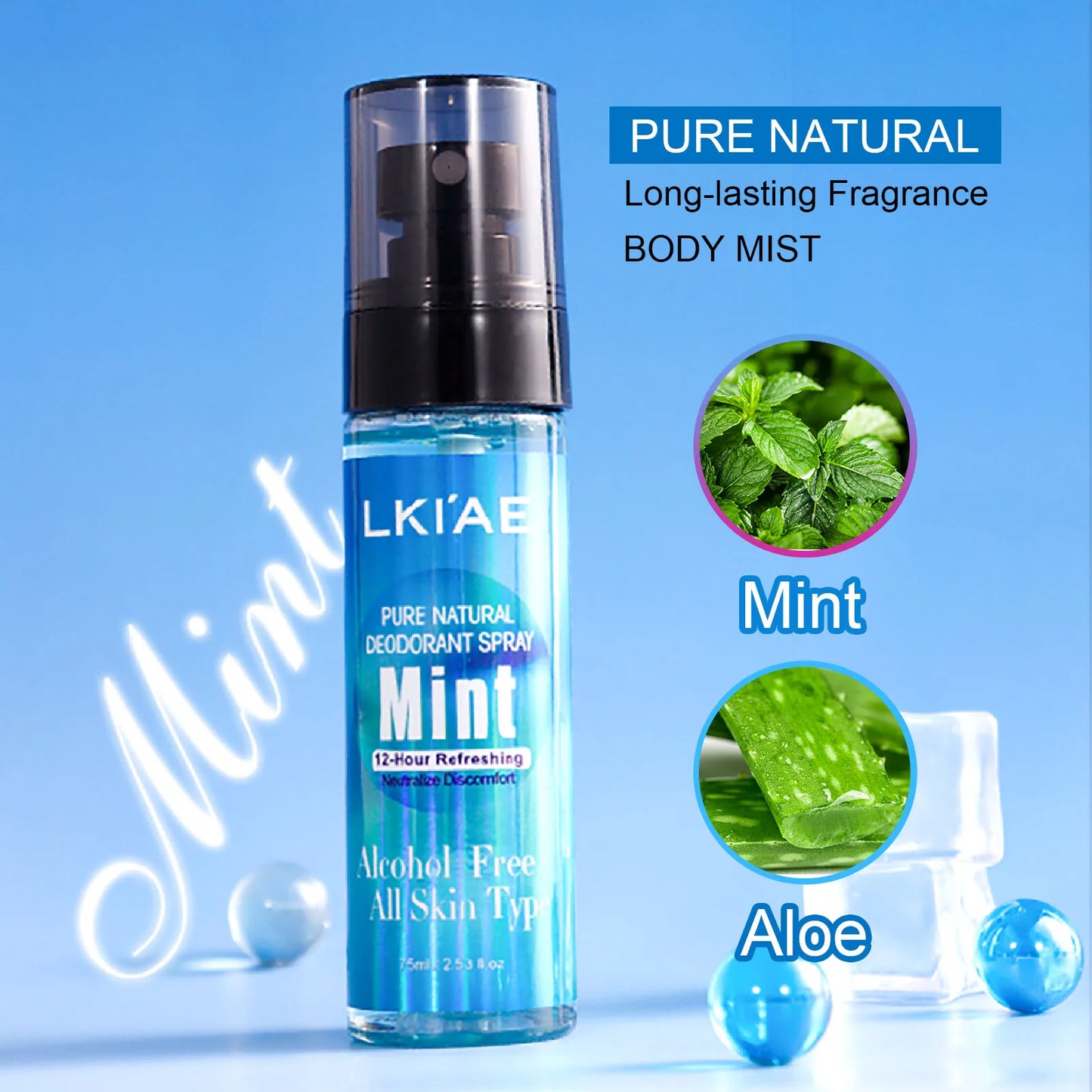 Natural Deodorant Body Mist Spray – Mint & Aloe, Alcohol-Free