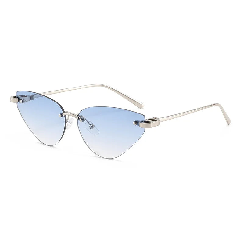 Retro Rimless Oval Cat Eye Sunglasses UV400 | Unisex Punk Shades