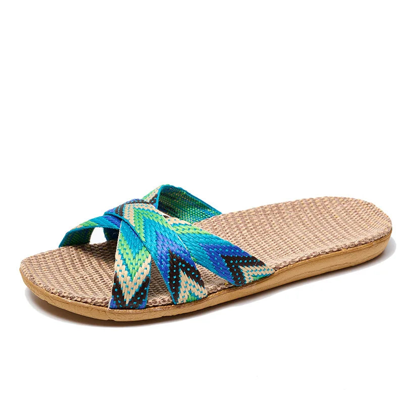 Women's Bohemian Linen Slides – Lightweight Anti-Slip Summer Slippers