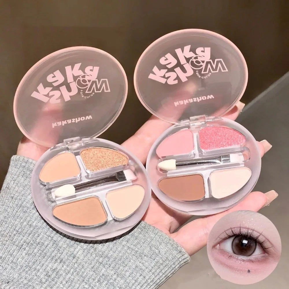4-Color Shimmer Matte Eyeshadow Palette | Nude Rose Pink Glitter