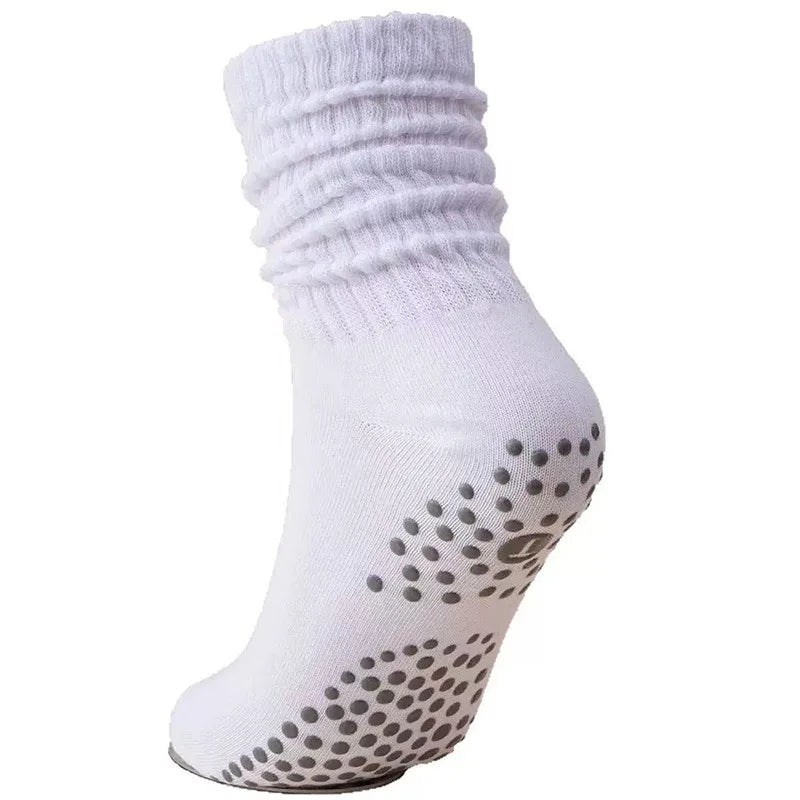 Yoga Socks Mid-Calf Pilates Socks Non-Slip Women's Sweat-Absorbent Non-Slip Dotted Floor Socks Versatile Sports Fitness Silicone Socks Peaceful Pleasures Health and Wellness WHITE One Size