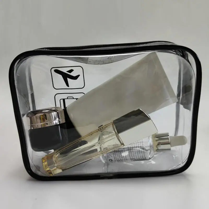Transparent PVC Makeup Bag for Women Large Capacity Waterproof Handless Travel Toilet Bag Portable Storage Peaceful Pleasures Health and Wellness Black