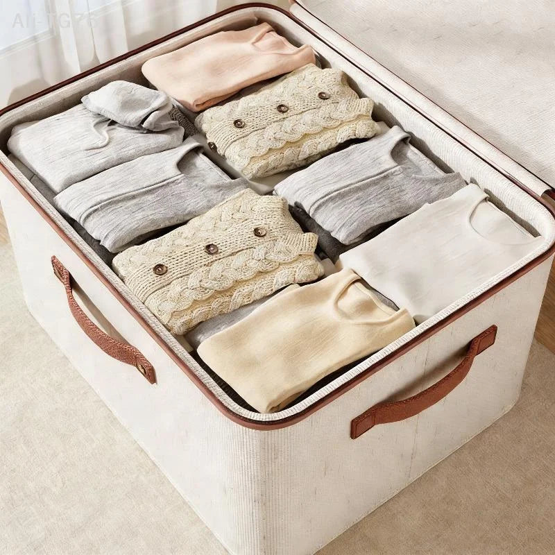 Foldable Zippered Clothes Storage Box | Cotton Linen Organizer