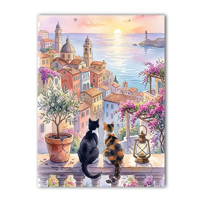 Landscape Wall Art Stunning Romantic Cat Couple Canvas Painting Nordic Style Poster Prints Bedroom Living Room Wall Decor Peaceful Pleasures Health and Wellness 08 50x70cm NoFrame China Mainland