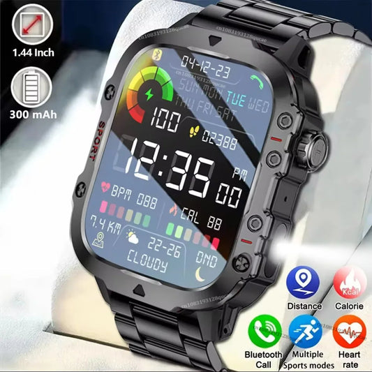 Outdoor Smart Watch – LED Flashlight & Bluetooth Calling 1.44" Smart Watch Oasis Select