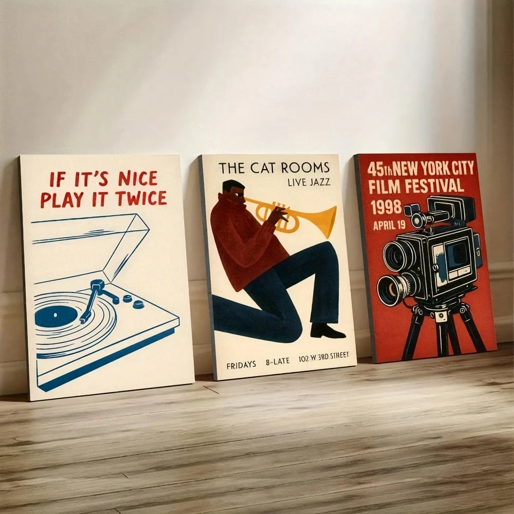 Retro Jazz Cat New York Canvas Wall Art Print Poster