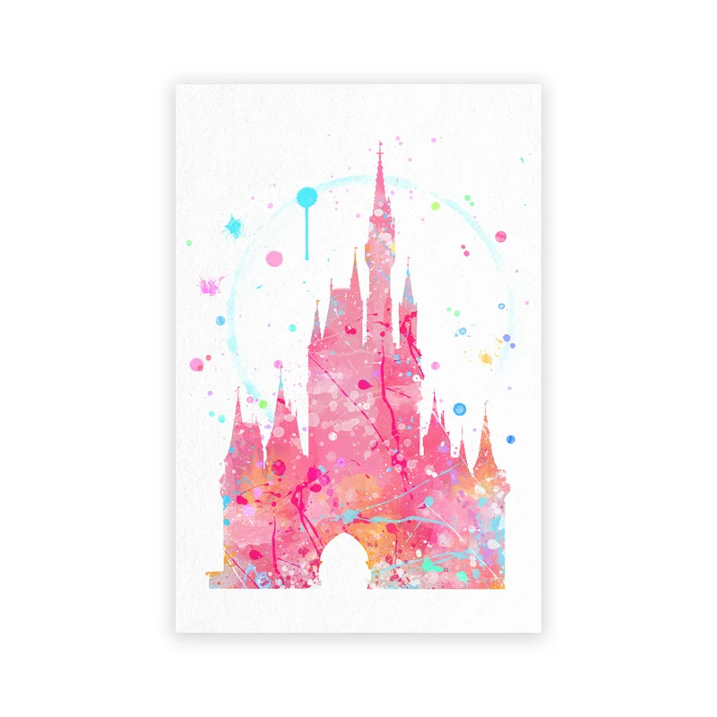 Watercolor Princess Castle Canvas Print | Girls Nursery Wall Art