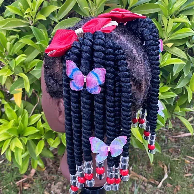2pack Hair 8inch Kids Braided Ponytail with Beads and Bow Customized Kids Braided Ponytail with Beds Beads and Butterfly Peaceful Pleasures Health and Wellness