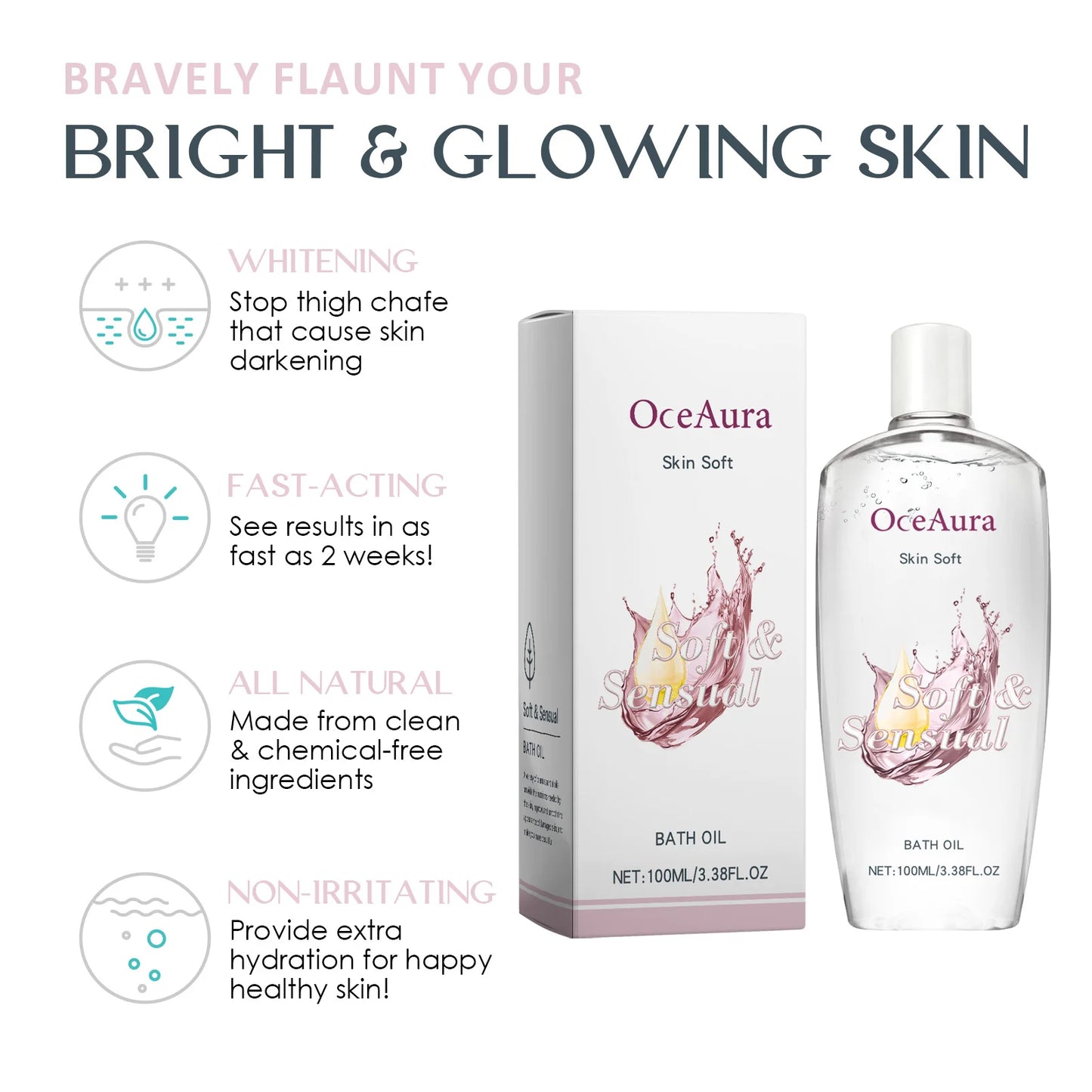 OceAura Body Moisturizing Oil – Brightening Dry Skin Care 3.38oz