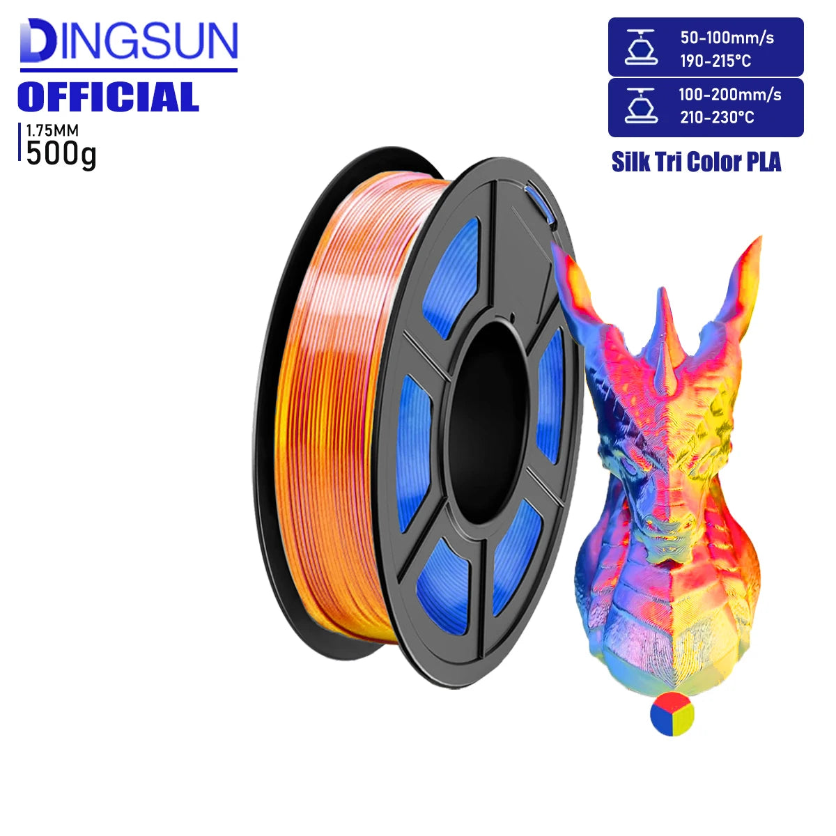 DINGSUN PLA Filament Bundle 1.75mm Tri-Color 3D Printer 250g–1kg
