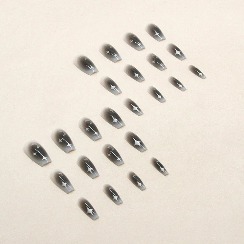 Y2k Fake Black Nail Long Ballet Reusable Adhesive Acrylic Press On Set Nails Dark Artificial False Nails Arts 24pcs Peaceful Pleasures Health and Wellness