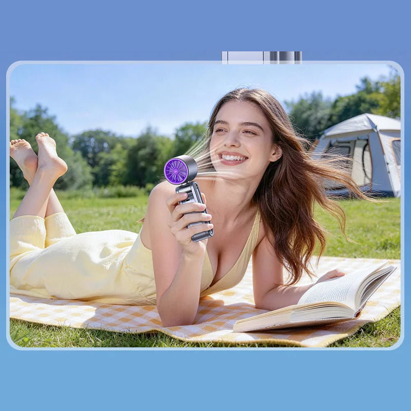 Mini Foldable Ice Cooling Turbo Fan 199 Speeds Triple Fold Design Long Battery Life Strong Wind Power Ice Cure For Outdoor Home Peaceful Pleasures Health and Wellness