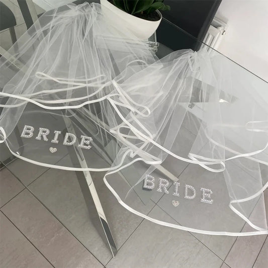 Pearl Heart Bride Veil | Bachelorette & Bridal Shower Gift Bridal Party Veil Peaceful Pleasures Health and Wellness