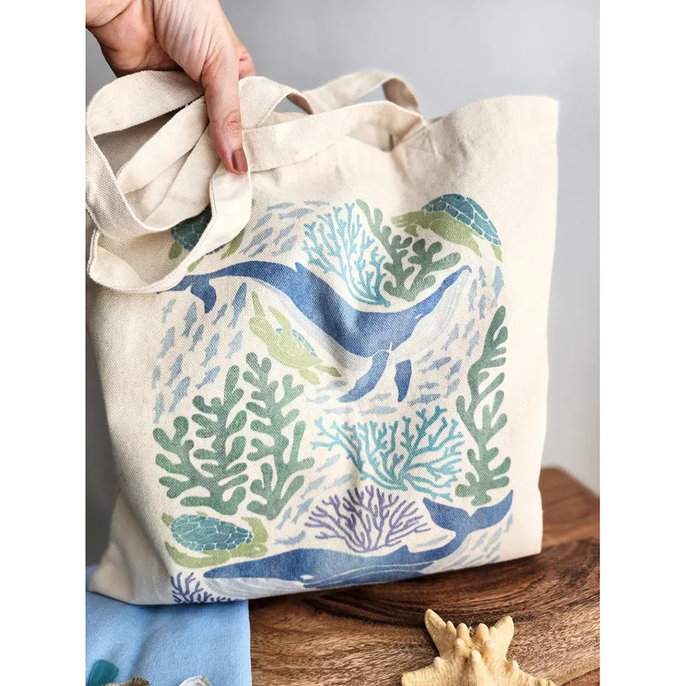 Ocean Watercolor Tote Bag | Mermaid & Whale Beach Gift