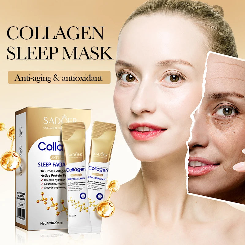 20pcs/box SADOER Sleeping Facial Masks Face Moisturizing Hydrating Anti-aging Whitening Anti Wrinkles Face Mask Facial Skin Care Peaceful Pleasures Health and Wellness Collagen