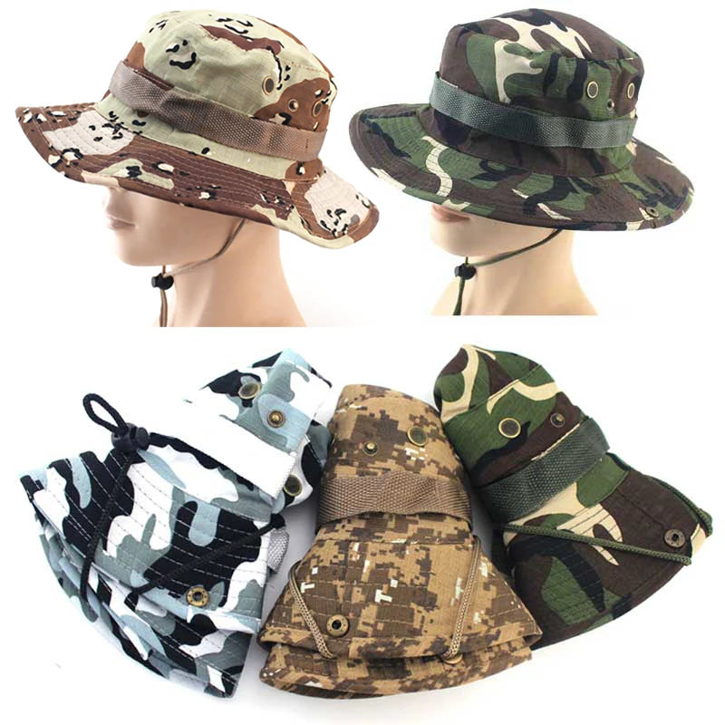Newest Camouflage Outdoor Fishing Caps Mountaineering Round Boonie Hats Summer Military Camping fisherman Men Sun Protection Hat Peaceful Pleasures Health and Wellness