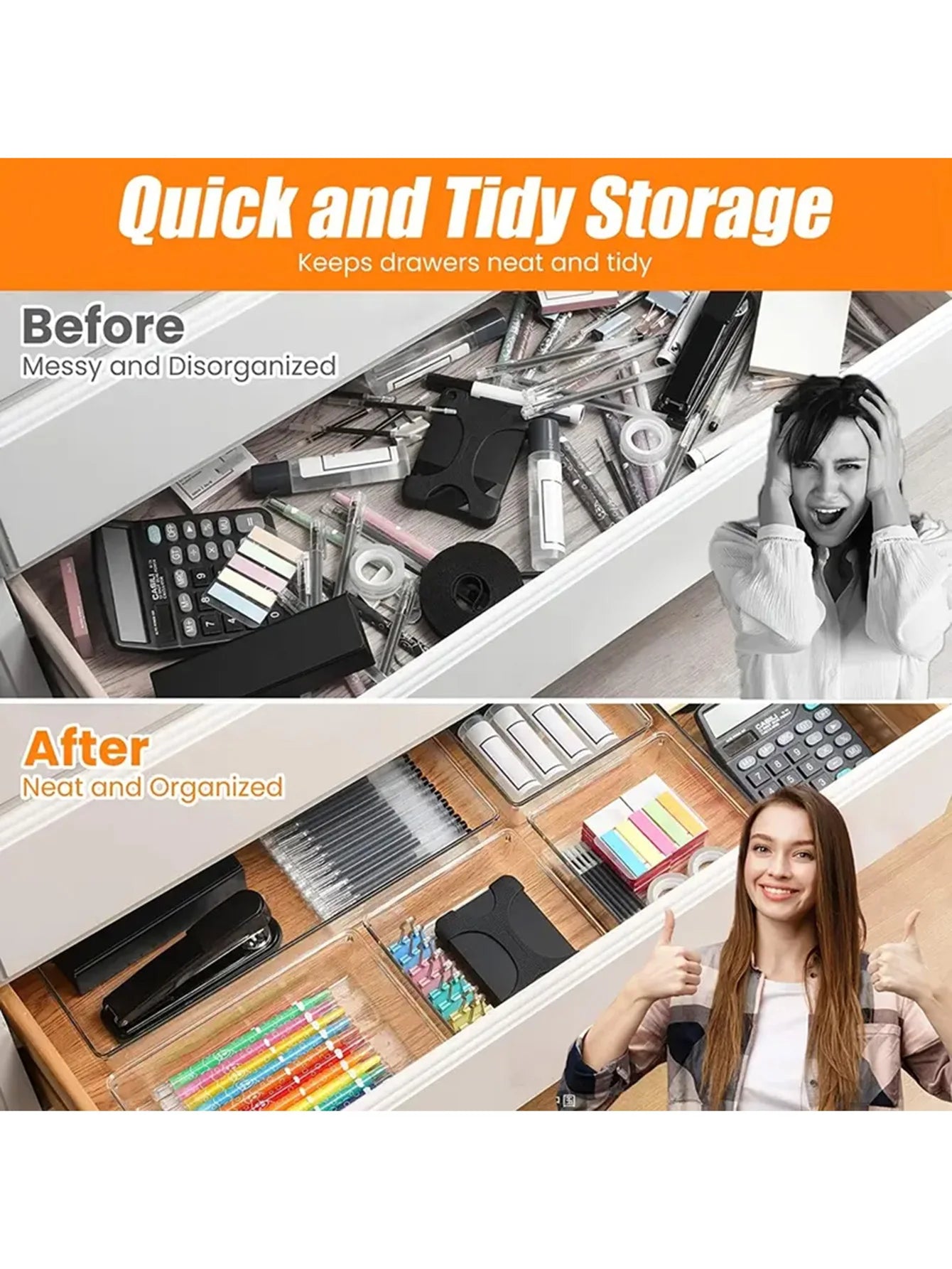 25pc Transparent Drawer Organizer & Divider Storage Box Set Peaceful Pleasures Health and Wellness