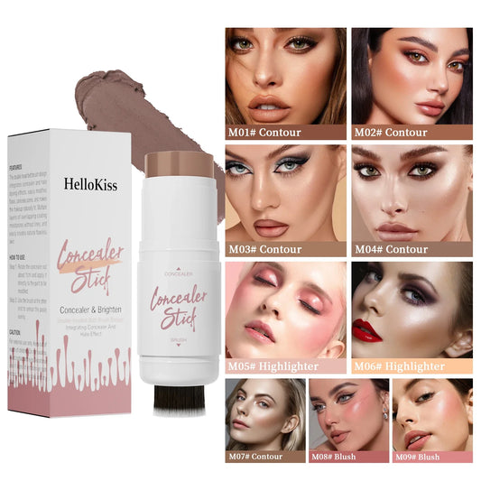 Hello Kiss Double-Ended Highlighter & Contour Stick | Waterproof Highlighter Contour Stick Oasis Select