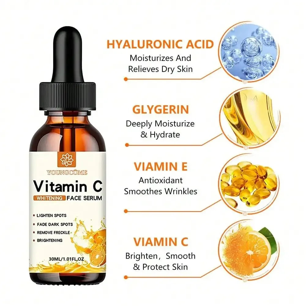 VitaminC Contains Hyaluronic Acid Brightening Original Liquid Fade Fine Lines Moisturizing Repair Dull Serum Face Skin Care 30ml Peaceful Pleasures Health and Wellness