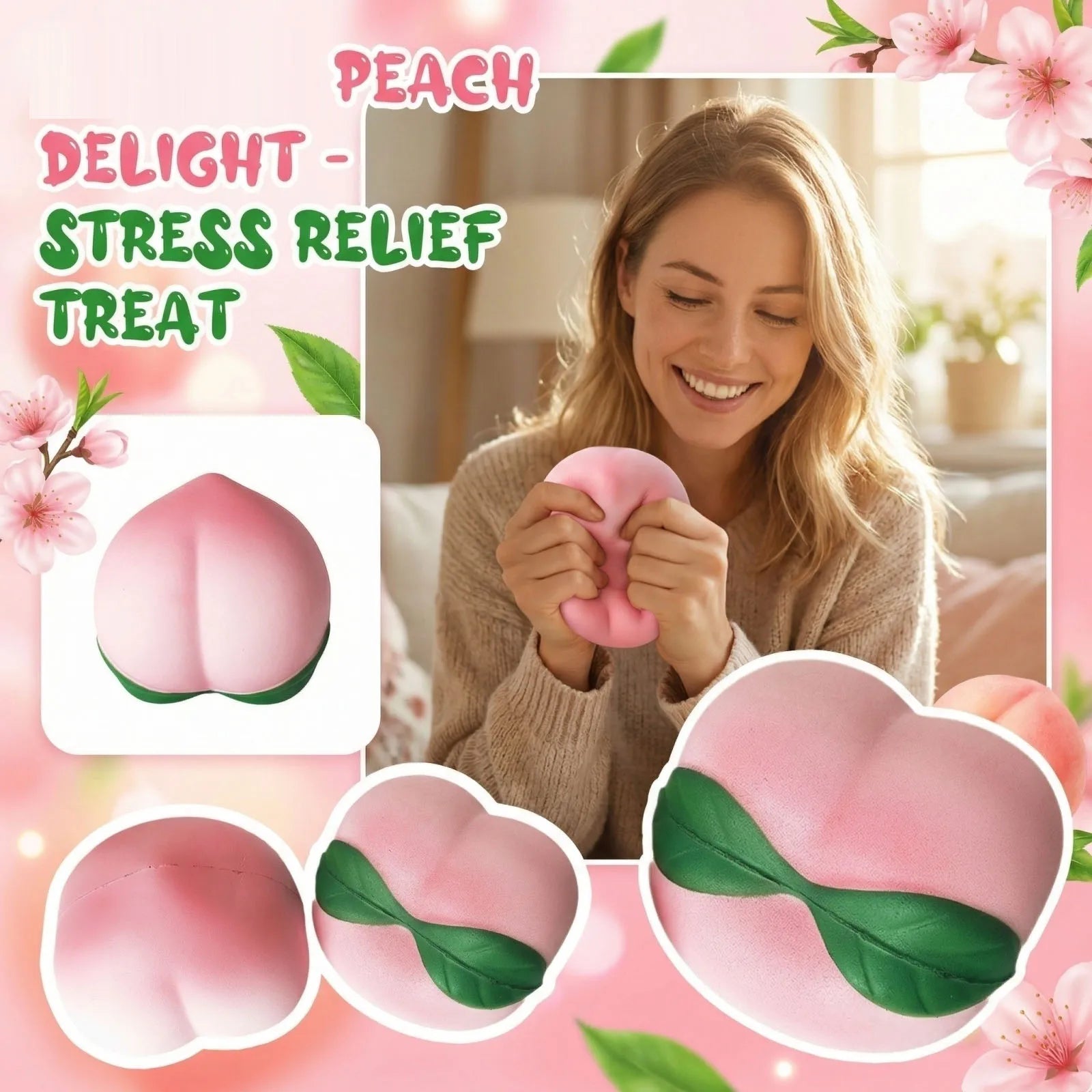 Peach Slow-Rise Squeeze Toy – Sensory Fidget Gift for Adults Slow Rise Squeeze Toy Peaceful Pleasures Health and Wellness