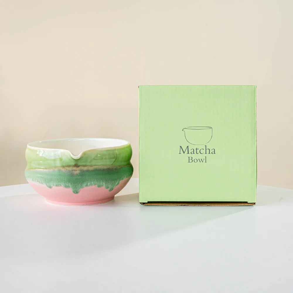 Ceramic Matcha Bowl with Pouring Spout & Whisk Holder Set