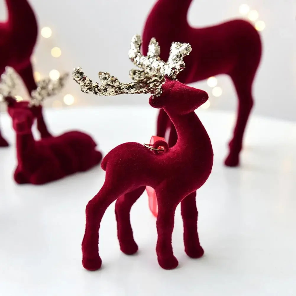 1PCS House Tabletop Decor Hanging Baubles Flocking Mini Deer Pendant Elk Christmas Reindeer Deer Ornaments Decorations Peaceful Pleasures Health and Wellness