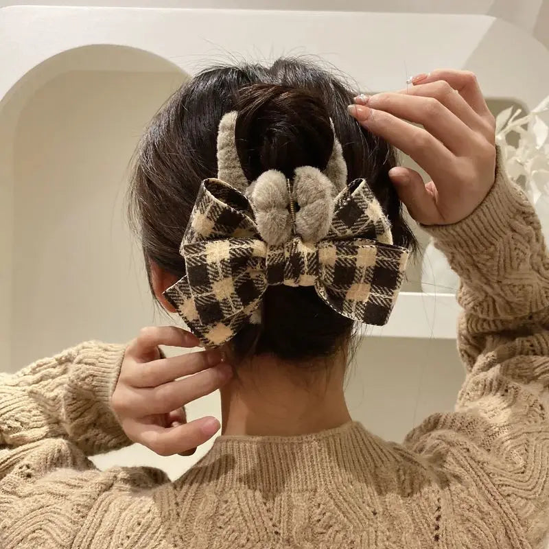 New Korean Style Hairy Hair Accessories with Bow Tie Autumn Hair Clip Women's Back of The Head Clips Big Hair Clips Shark Clips Peaceful Pleasures Health and Wellness