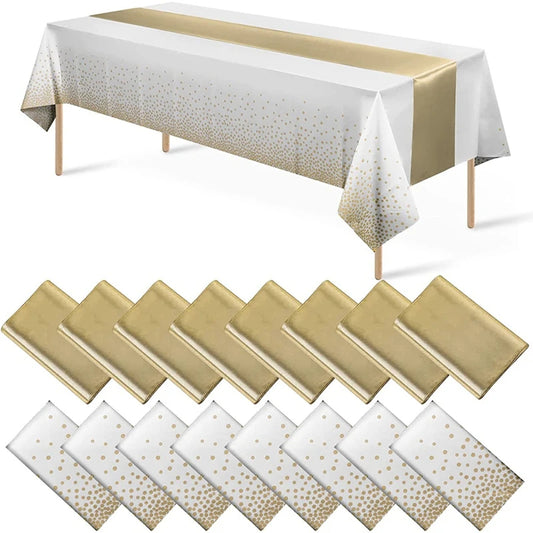 Polka Dot Tablecloth & Satin Table Runner Set for Parties Party Table Linen Set Peaceful Pleasures Health and Wellness White
